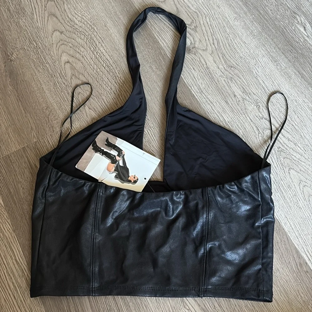 Naked Wardrobe | Drip Crossover Halter Crop Black Top Size L - Picture 13 of 13